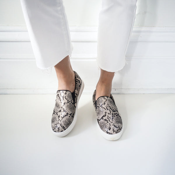 Noah Beige Snake Print Slip On Shoes 