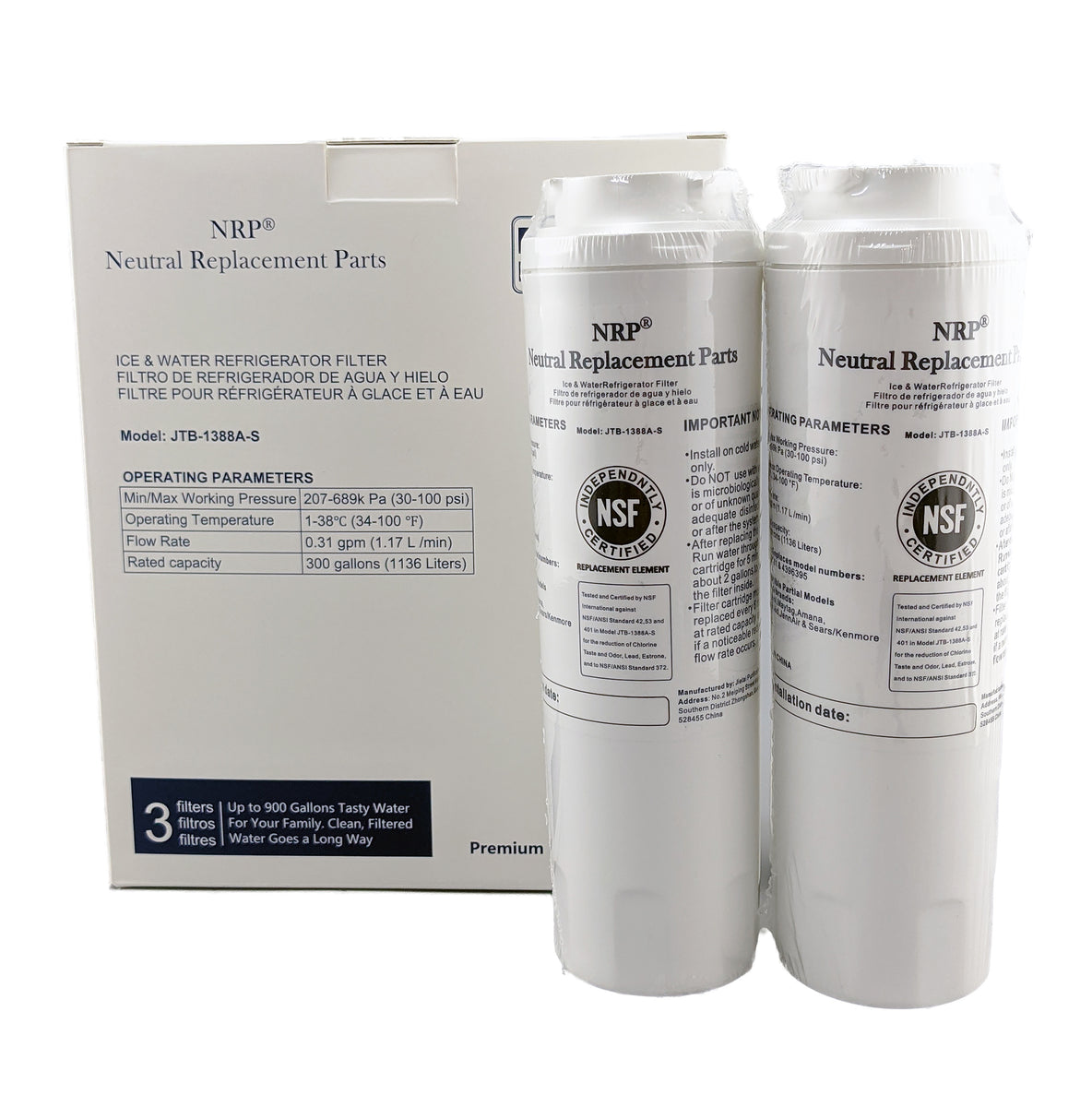 NSF 42/53/401 Certified Amana & More NRP 3-Pack Premium UKF8001 Replacement Refrigerator Water Filter Compatible for Whirlpool Kitchen-Aid 