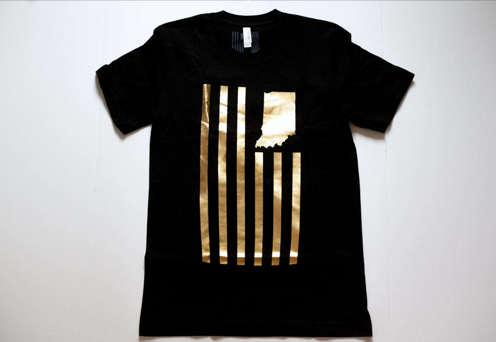 United State of Indiana Gold Foil Tee Indianapolis Tee Purdue Black Gold Shirt 