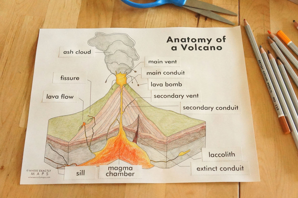 Volcano worksheet with detailed diagram and tectonic map Where