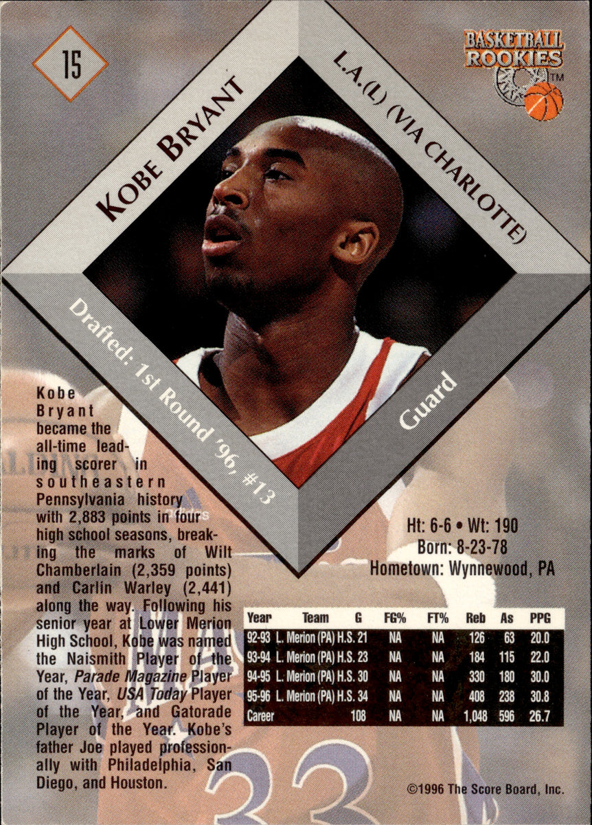 1996-97 Kobe Bryant Score Board ROOKIE #15 Los Angeles Lakers 2