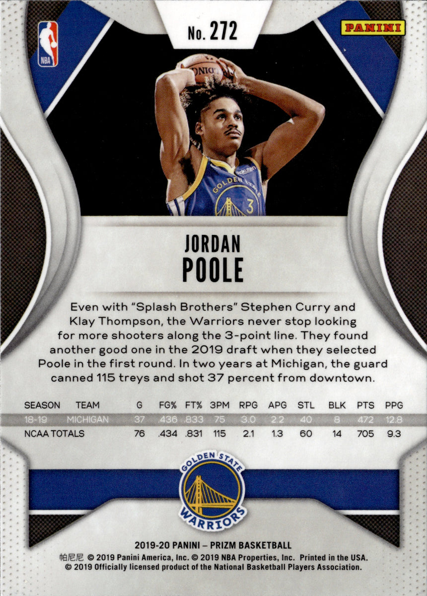 2019-20 Jordan Poole Panini Prizm ROOKIE RC #272 Golden State