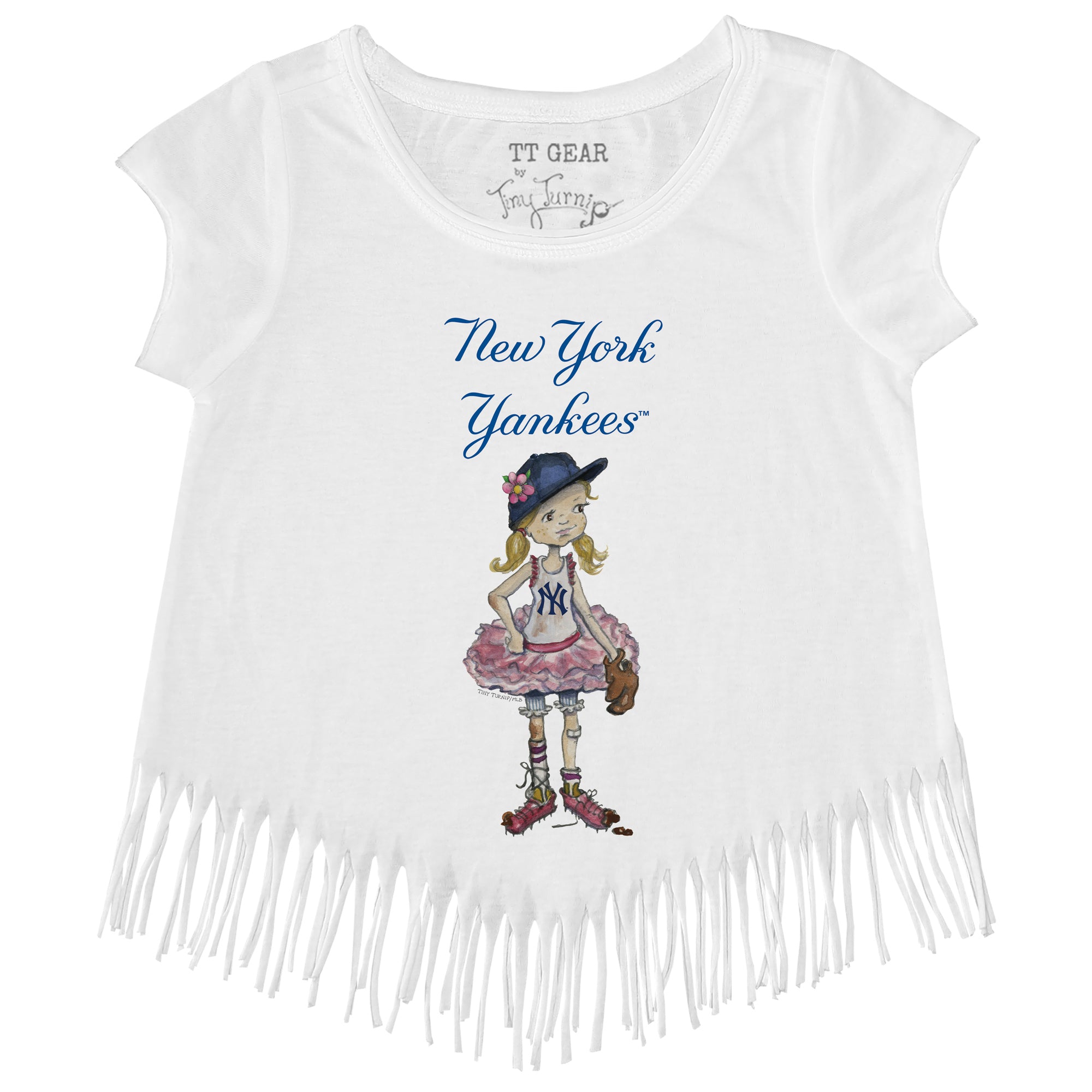 Girls Youth Tiny Turnip White New York Yankees State Outline Fringe T-Shirt Size: Small