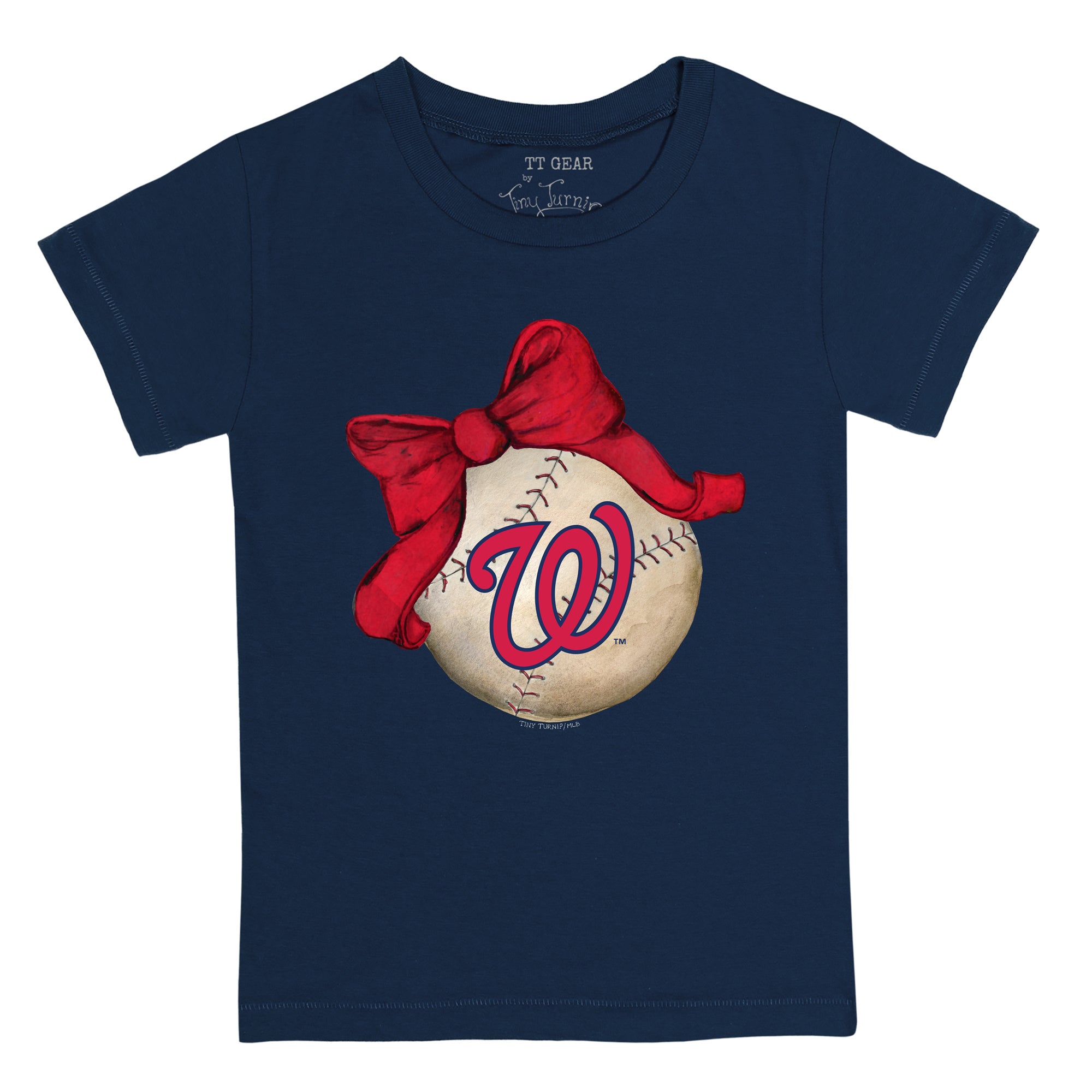Toddler Tiny Turnip White/Navy Washington Nationals Baseball Bow 3/4-Sleeve Raglan T-Shirt Size: 4T