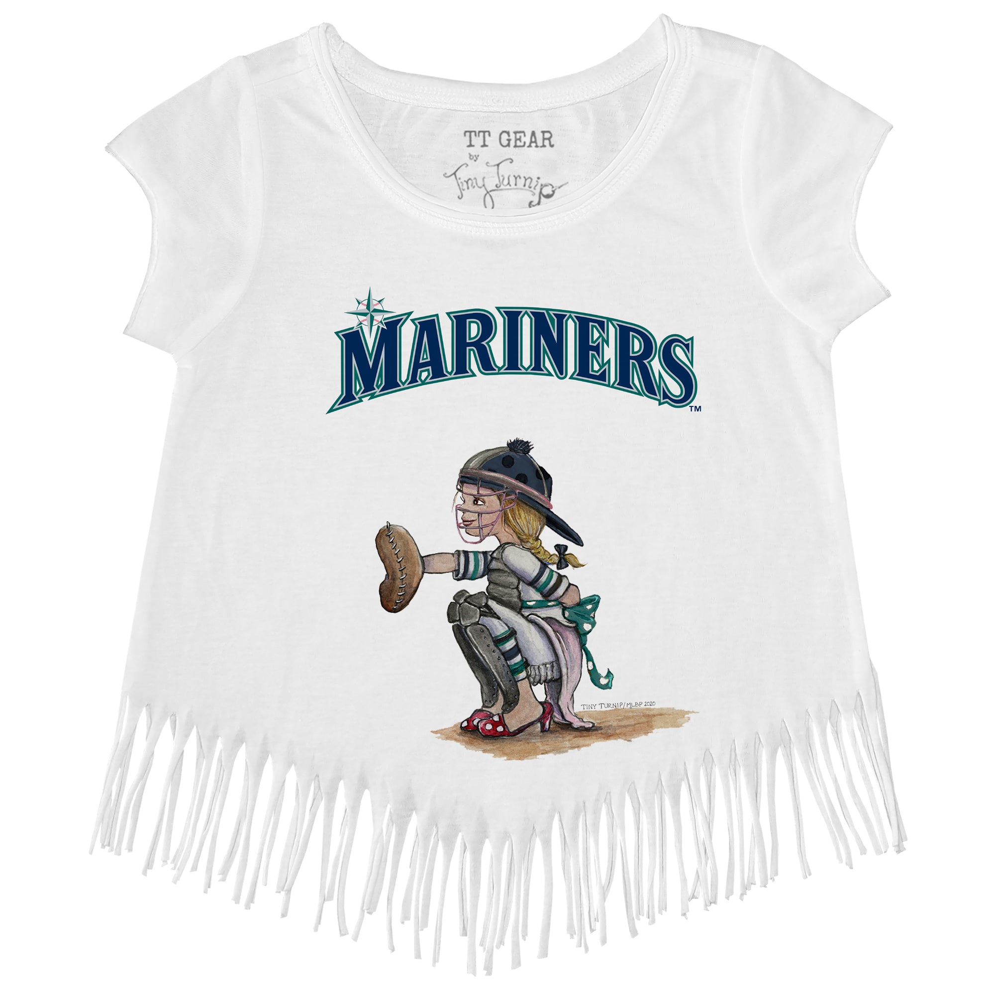 Girls Toddler Tiny Turnip Navy Seattle Mariners State Outline Fringe T-Shirt Size: 4T