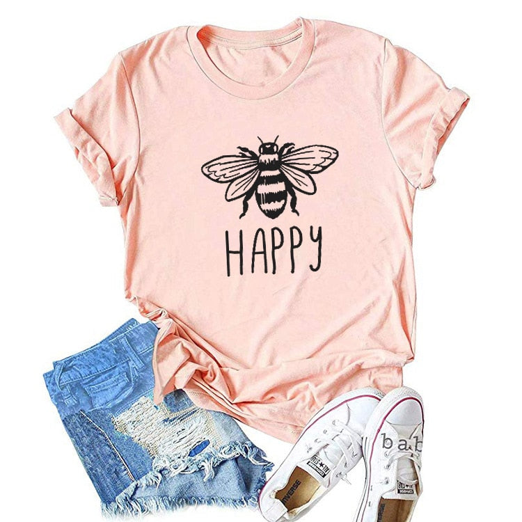 Summer Beach Female T-Shirts Bee Happy 