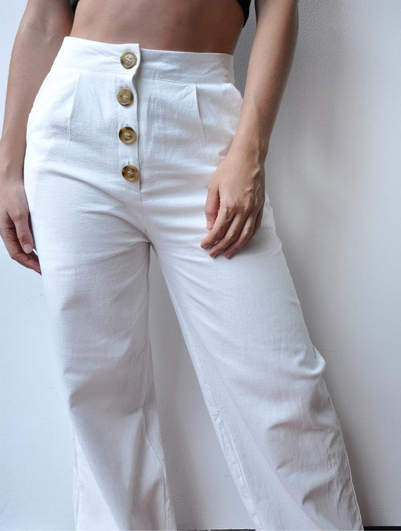 Pantalón para Mujer Tiro Alto Con Botones - Berenice Blanco – Zoé