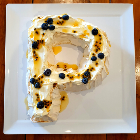 Letter P Pavlova With Fresh Cream and Fruit