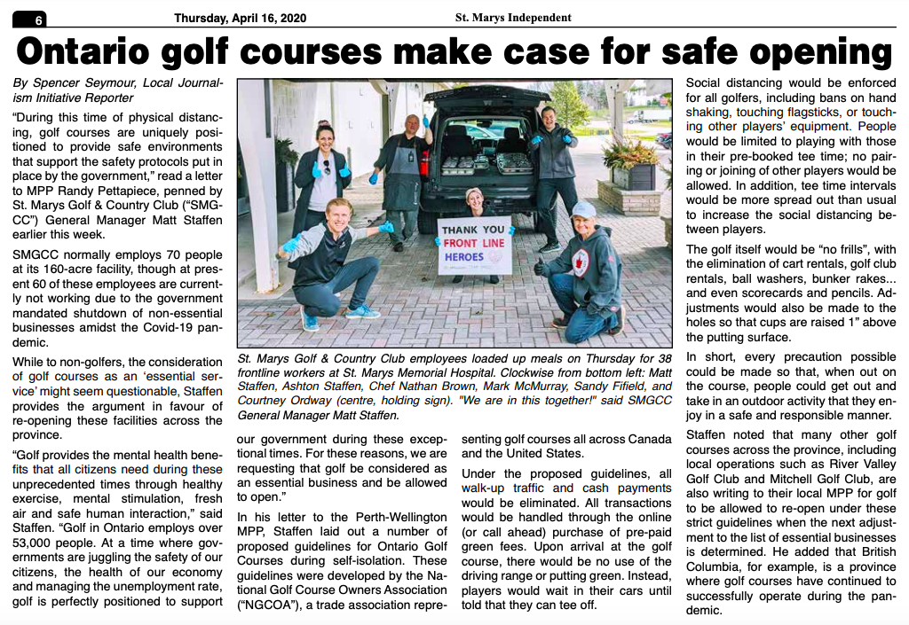 Golf Course Newspaper Article