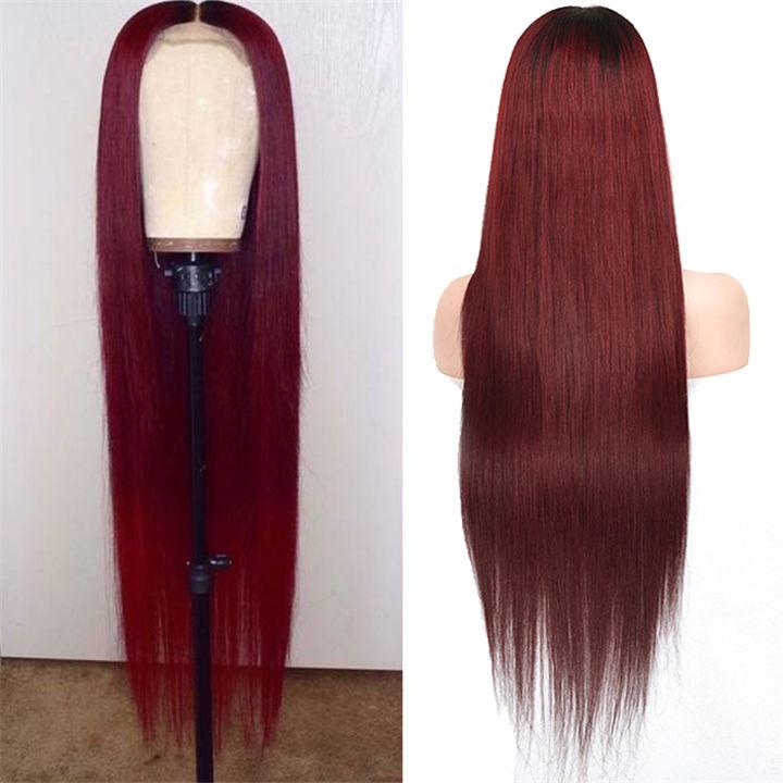 burgundy straight lace front wig