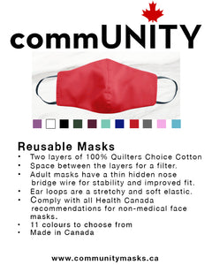 Adult Mask Quilters Cotton (9 colours!)