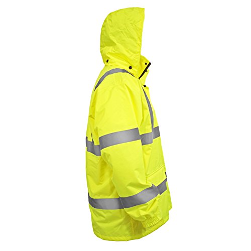 S JORESTECH Safety Rain Jacket Waterproof Reflective High Visibility with Detachable Hood and Interior Mesh Yellow/Lime ANSI Class 3 Level 2 Type R JK-03 