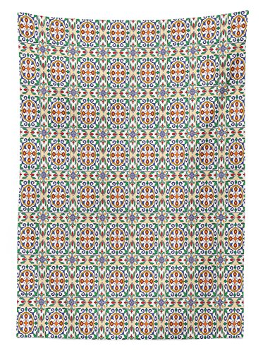 Spanish Culture Inspired Ornamental Symmetric Floral Arrangement Vivid Palette Ambesonne Geometric Tablecloth Rectangle Satin Table Cover Accent for Dining Room and Kitchen 60 X 90 Multicolor