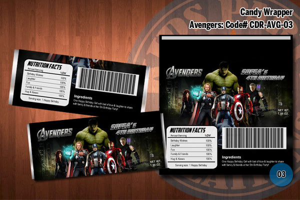 Personalized AVENGERS Printable Candy Bar Wrappers for the Avengers Birthday Party D#3