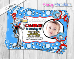 Cat in the Hat inspired Photo Invitation for Cat in the Hat Birthday - DIY Digital