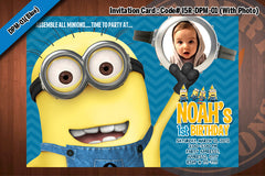 MINIONS Despicable Me Printable Birthday Photo Invitation for Despicable Me Birthday 5x7 (Green)