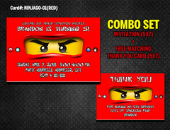 Ninjago Invitation and Thank you DIGITAL printable for Ninja birthday (Gold)