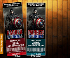 Captain America ticket Invitation, Capt America birthday invitation, Superhero printable