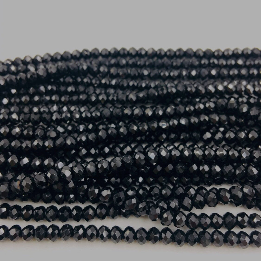 3mm Natural Black Spinel Faceted Round Rondelle Beads 13" Strand 5 Strands Bunch 