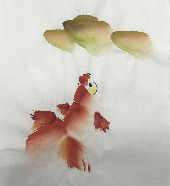 Picture of Simple Goldfish painting on Vintage single shuen