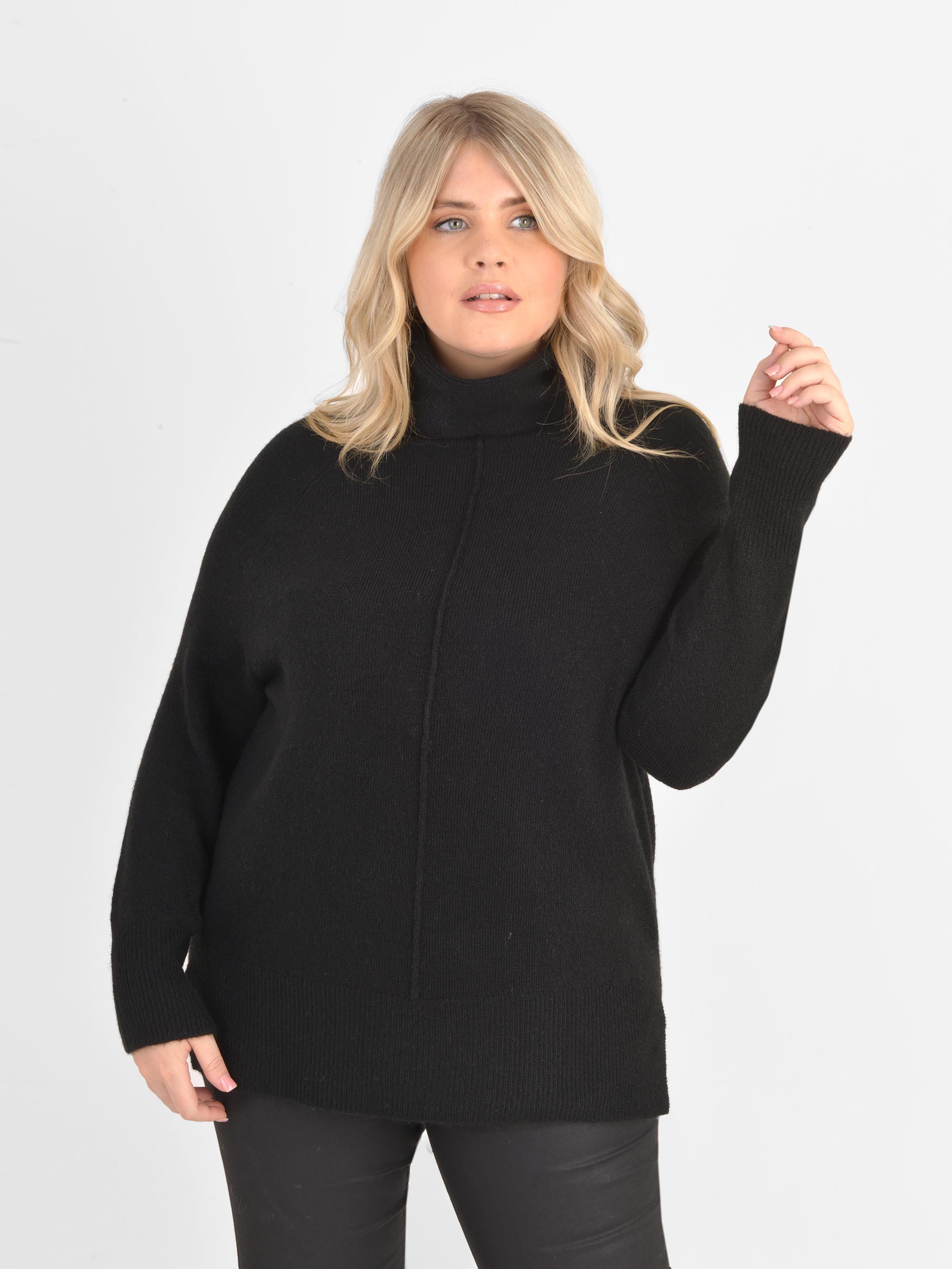 Black Relaxed Roll Neck Jumper