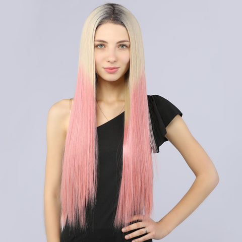 Simulation Scalp Pre-plucked Synthetic Full Lace Wigs 2T613Pink