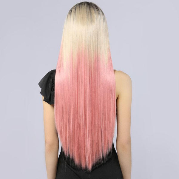 Fake Scalp Mildwild Synthetic Full Lace Wig Straight Hair Two Tone 2T613# Pink Color - BIMBACHEXTREM