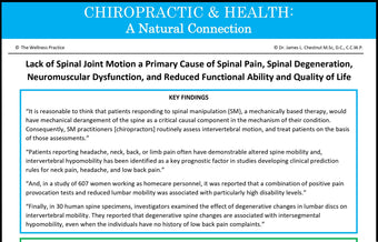 Lack of Spinal Joint Motion a Primary Cause of Pain, Dysfunction, and Lack of QOL Lack of Spinal Joint Motion a Primary Cause of Pain, Dysfunction, and Lack of QOL