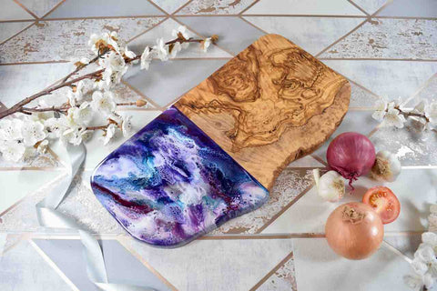 Unique Cutting Board Guide - Olive Wood Resin Art