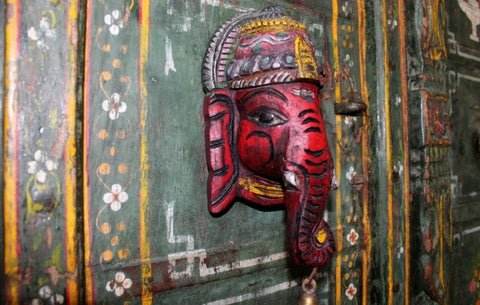 painted wooden ganesha wall hanging