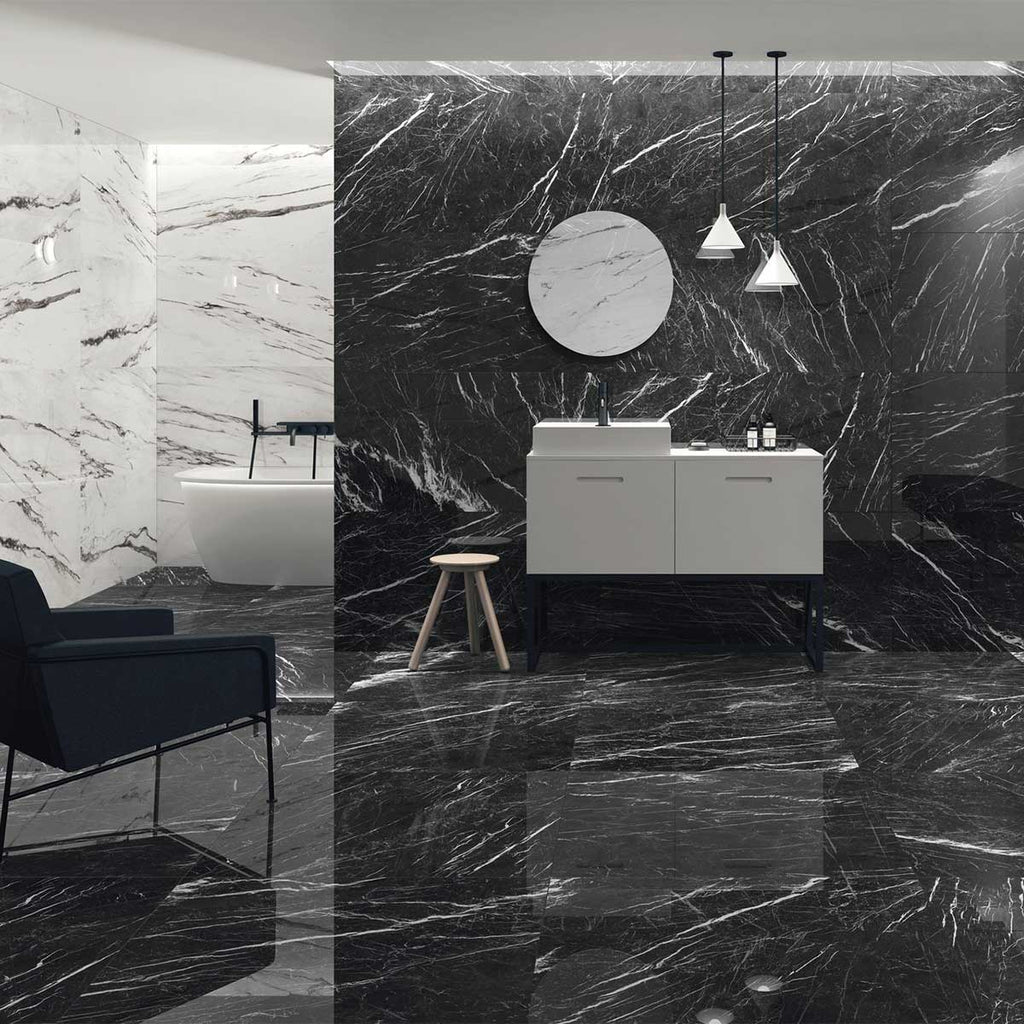 black marble tiles