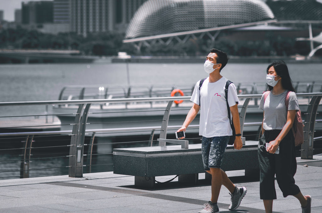  Tourists wearing surgical face masks during COVID 19 pandemic in Singapore