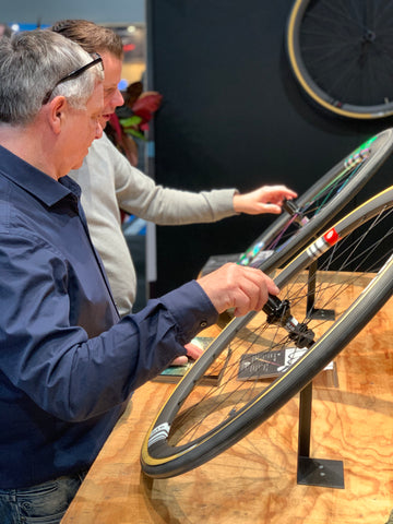 Bike Motion visitors having a look at the Ere Wheel range