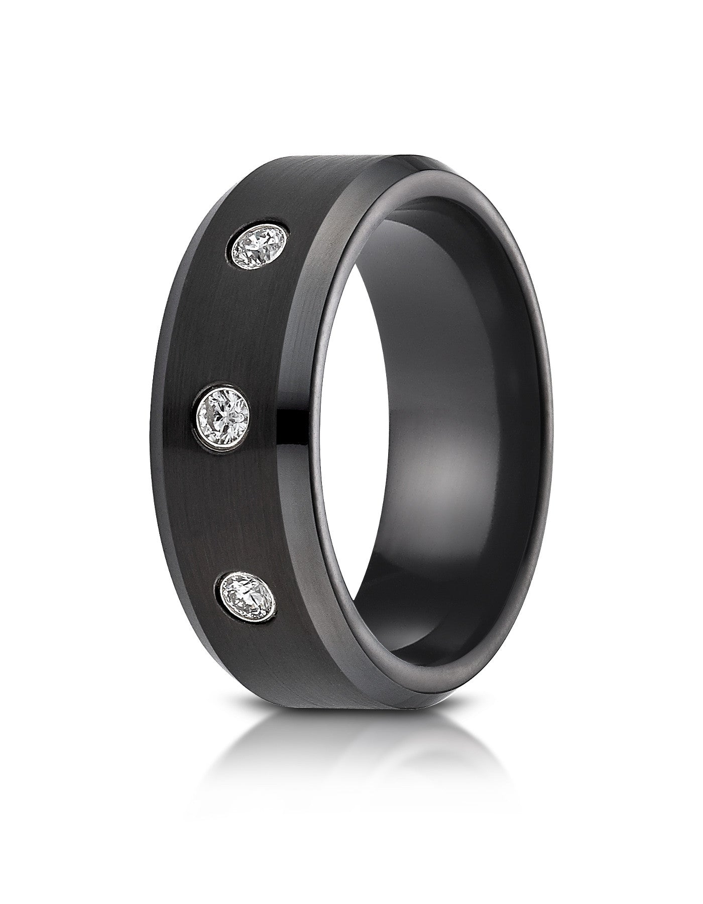 MONACO Black Cobalt 3 Stone Diamond Wedding Band for Men