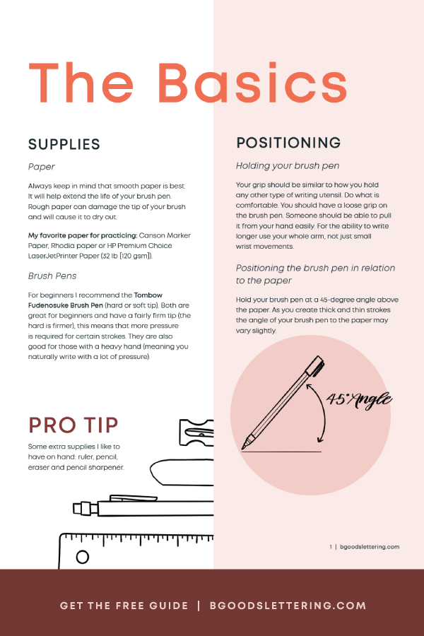 The FREE Brush Lettering Basics Strokes Guide from B Goods Lettering