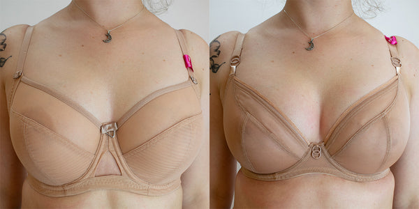 A comparison of a balcony vs plunge bra underwire shapes