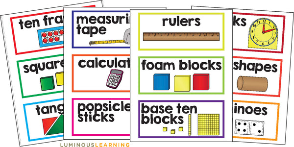 free math center labels with pictures for students with disabilities