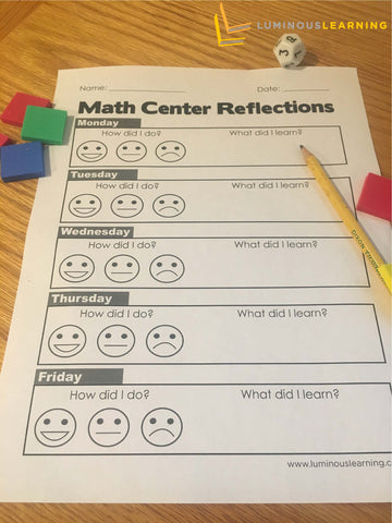 free math center reflection sheet for students with dyscalculia