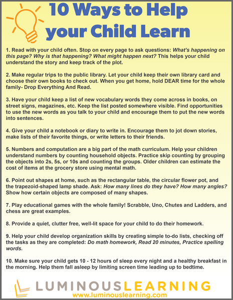 10 Ways to Help your Child Learn