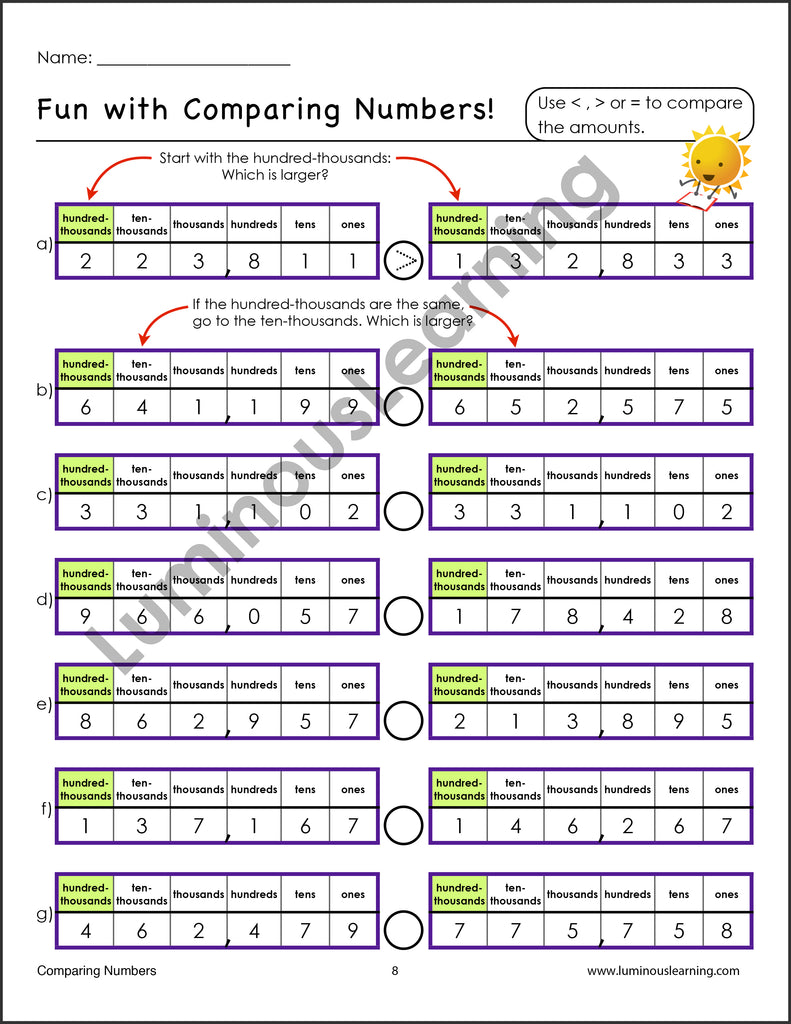 Grade 5 Comparing Numbers: Printable Workbook
