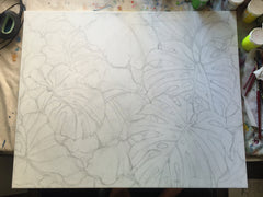 pencil sketch of tropical leaves painting