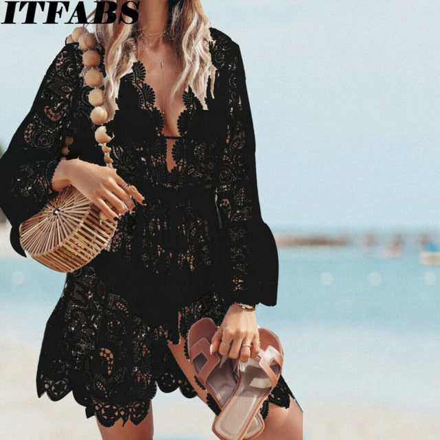 black lace bathing suit cover up