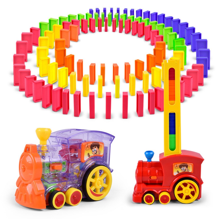 Automatic Laying Domino Train Sound Light Colorful Blocks Car Set Kids Toys 