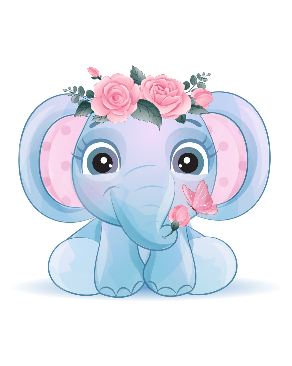 Cute Floral Baby Elephant Png Clipart