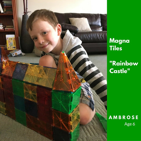 Ambrose Amazing Rainbow Castle Creation using two sets of 100 piece Magna Tiles