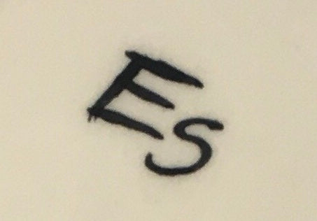 Elaine’s initials on the bottom of each Wemyss Ware piece she has painted