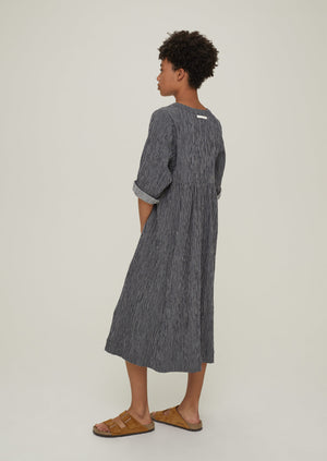 Grid Check Crinkled Cotton Dress | Slate