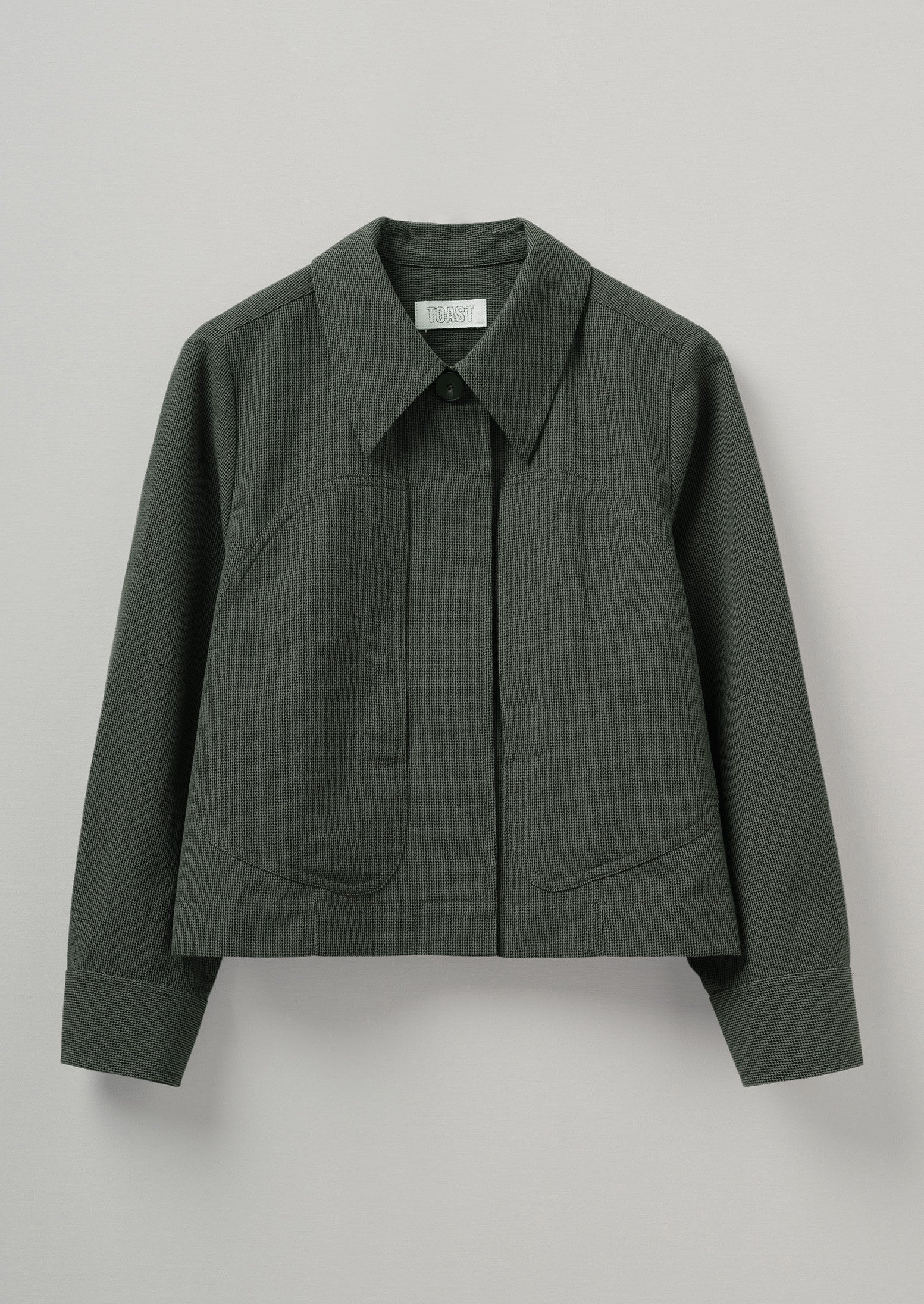 Cotton Linen Dogtooth Aviator Jacket | Black/Olive