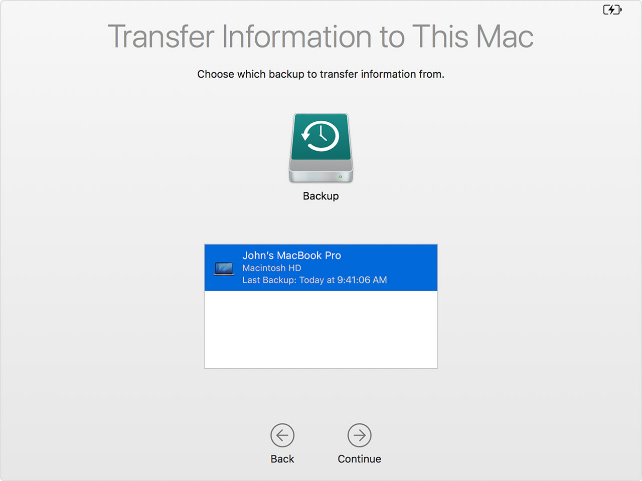 Select the machine in Apple Migration Assistant