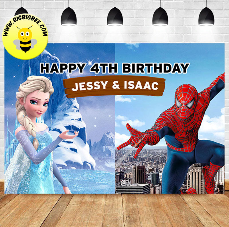 in het midden van niets Sociaal cabine Custom Frozen Elsa Spiderman Joint Birthday Backdrop – BigBigBee Party Sign
